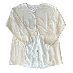 Mixed media tunic Cream Cotton and linen Long sleeved Button up One Size Knit